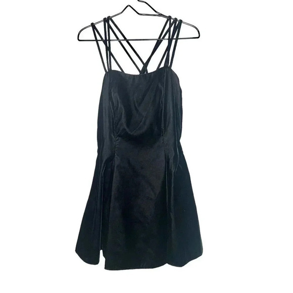 Vintage Rampage Dress Womens Sz 9 Black Mini Velvet 90s Y2K Strappy USA Prom - Picture 1 of 11